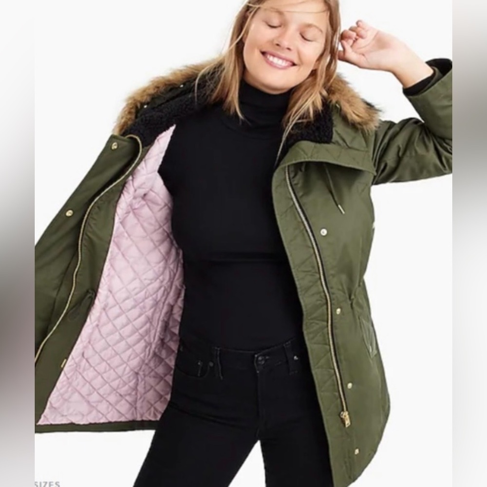 J.Crew Perfect Winter Parka with PrimaLoft® in Olive Green, Size Small